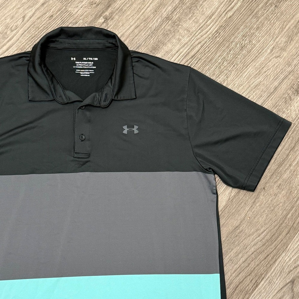 Under Armour Mens The Playoff Polo Shirt XL Black Grey Teal Colorblock HeatGear - Picture 4 of 8